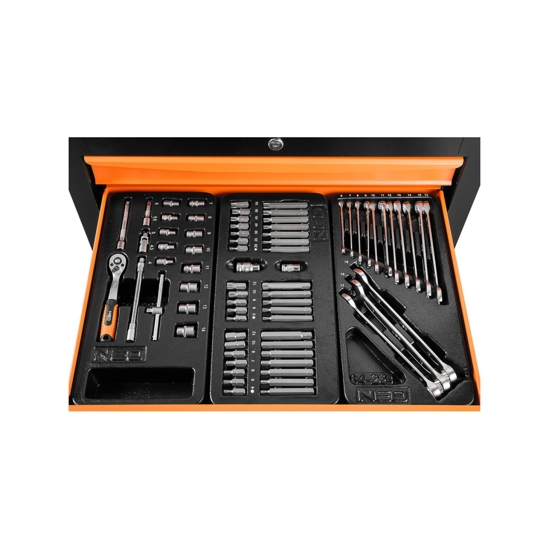 Dirbtuvių spintelė NEO, 5 stalčiai + 117 įrankių 6 Dirbtuvių spintelė NEO, 5 stalčiai + 117 įrankių 6