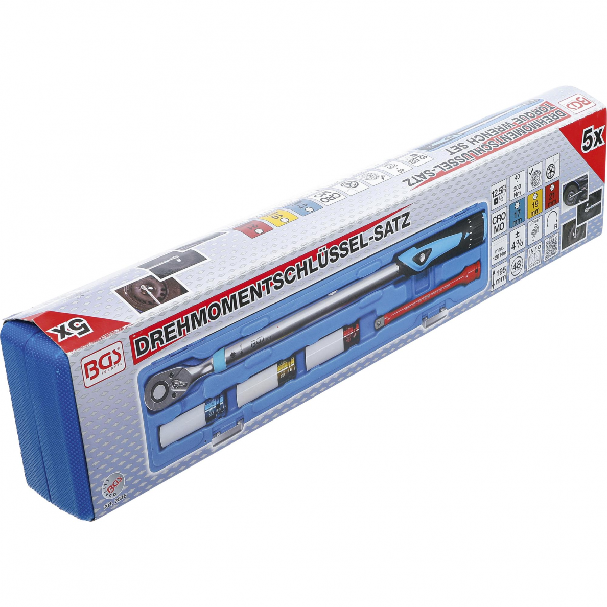 Dinamometrinio rakto rinkinys BGS-technic, 12.5 mm (1/2"), 40 - 200 Nm 5 Dinamometrinio rakto rinkinys BGS-technic, 12.5 mm (1/2"), 40 - 200 Nm 5