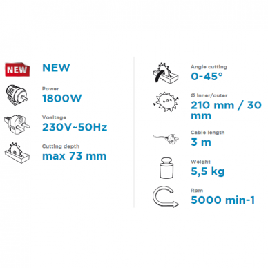 Diskinis pjūklas Graphite 58G493, 1800W 1 Diskinis pjūklas Graphite 58G493, 1800W 1