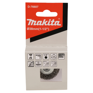 Disko formos šveitimo šepetys Makita D-76607, 38mm, su 1/4'' šešiakampiu antgaliu 4 Disko formos šveitimo šepetys Makita D-76607, 38mm, su 1/4'' šešiakampiu antgaliu 4