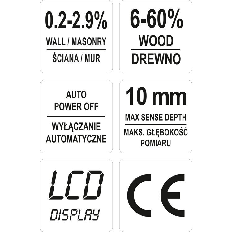 Drėgmės matuoklis, hidrometras - medienai Yato YT-73141 4 Drėgmės matuoklis, hidrometras - medienai Yato YT-73141 4