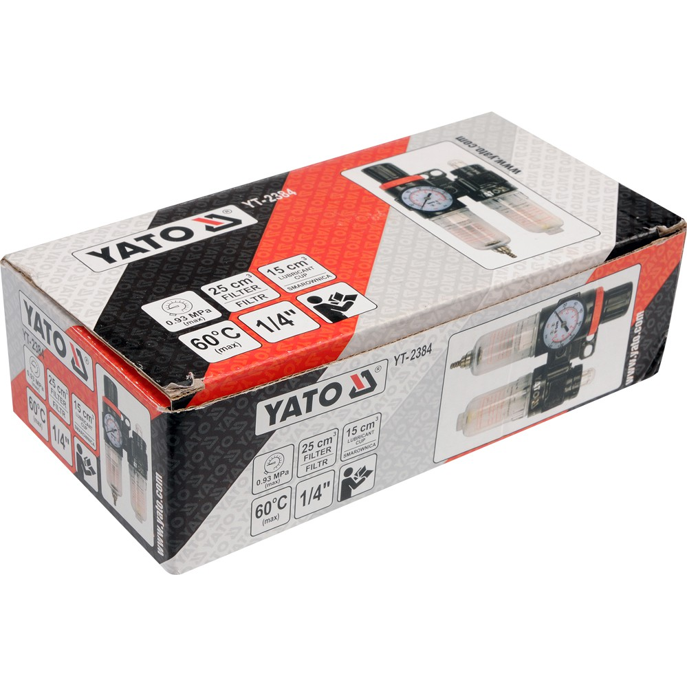 Drėgmės surinkėjas, reguliatorius su manometru ir tepaline Yato, 25 сm3, 1/4" 1 Drėgmės surinkėjas, reguliatorius su manometru ir tepaline Yato, 25 сm3, 1/4" 1