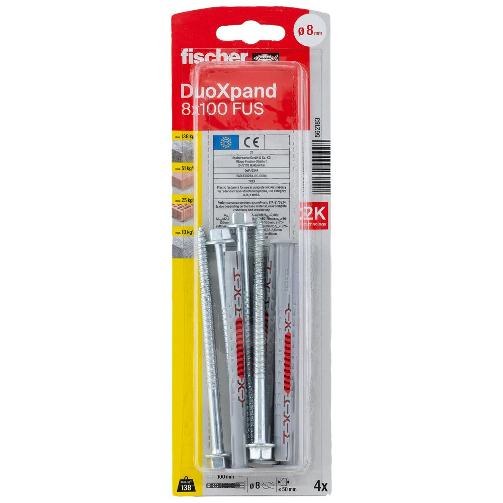 DuoXpand kaištis su varžtu 8x100 FUS, 4 vnt. 4 DuoXpand kaištis su varžtu 8x100 FUS, 4 vnt. 4