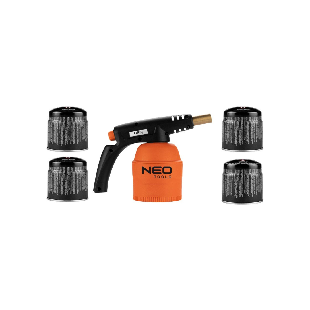 Dujų litavimo lempa, skirta naudoti su 190 g kasetėmis + 4 dujų kasetės