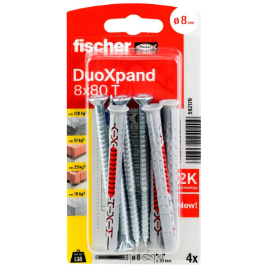 DuoXpand kaištis su varžtu 8x80 T, 4 vnt. 1 DuoXpand kaištis su varžtu 8x80 T, 4 vnt. 1