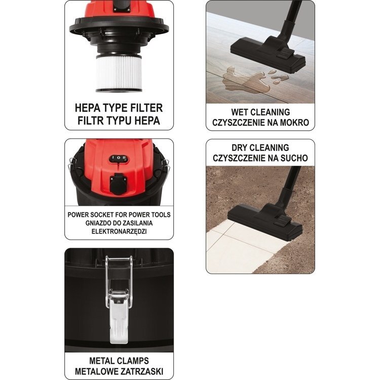 Dulkių siurblys pramoninis Yato, drėgna ir sausa funkcija, 1400W, 20 l (YT-85700) 3 Dulkių siurblys pramoninis Yato, drėgna ir sausa funkcija, 1400W, 20 l (YT-85700) 3