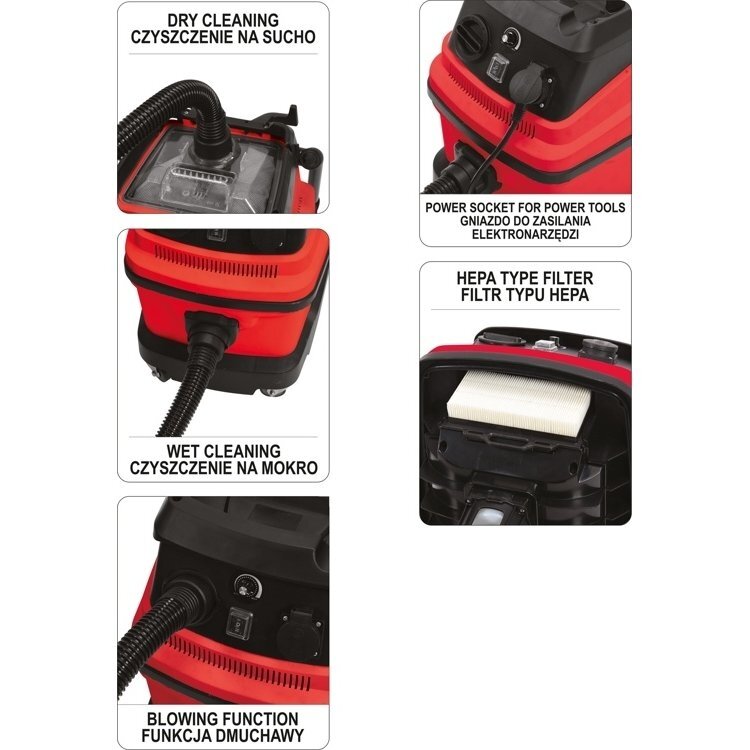 Dulkių siurblys pramoninis Yato, drėgna ir sausa funkcija, 1600W, 30 l (YT-85715) 2 Dulkių siurblys pramoninis Yato, drėgna ir sausa funkcija, 1600W, 30 l (YT-85715) 2