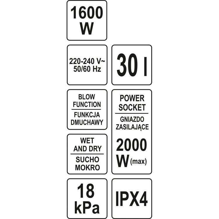 Dulkių siurblys pramoninis Yato, drėgna ir sausa funkcija, 1600W, 30 l (YT-85715) 3 Dulkių siurblys pramoninis Yato, drėgna ir sausa funkcija, 1600W, 30 l (YT-85715) 3