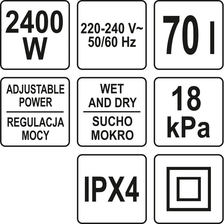 Dulkių siurblys pramoninis Yato, drėgna ir sausa funkcija, 2400W, 70 l (YT-85710) 3