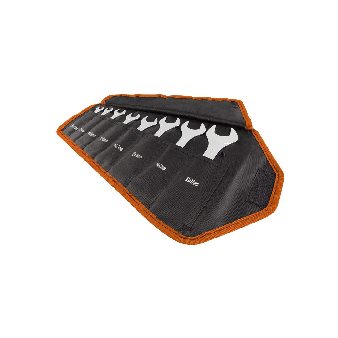 Dvigubas atviras veržliaraktis, 8 vnt. rinkinys, 5,5-27 mm, itin plona versija, ritininiame maišelyje 3