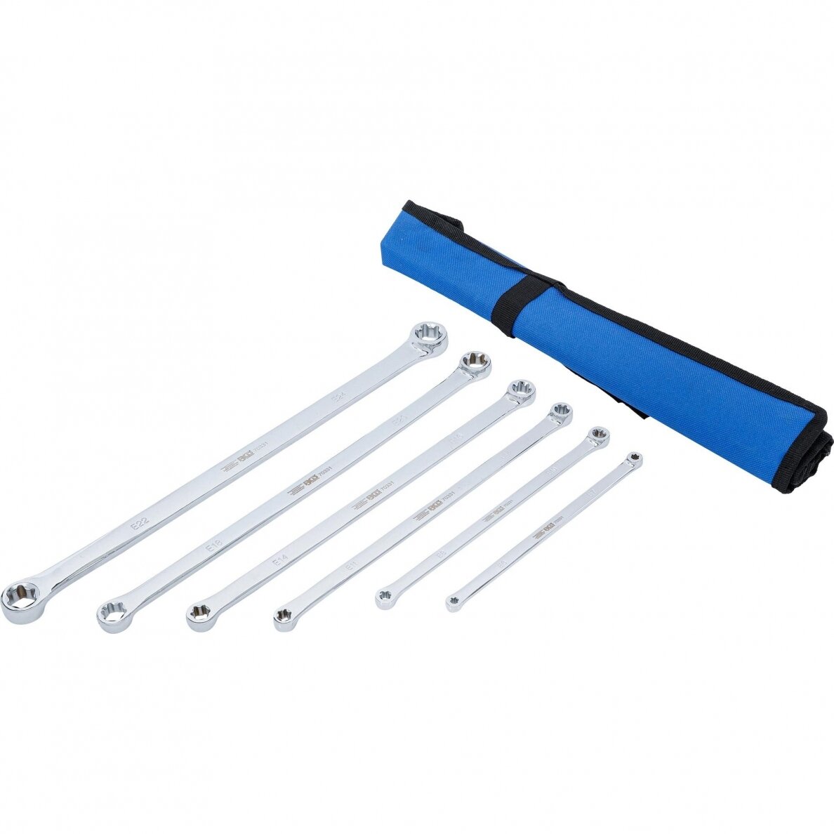 Dvigubų ilgų veržliarakčių rinkinys | E tipo galvutėms | E6 x E7 - E22 x E24 | 6 vnt. (70331) 1 Dvigubų ilgų veržliarakčių rinkinys | E tipo galvutėms | E6 x E7 - E22 x E24 | 6 vnt. (70331) 1