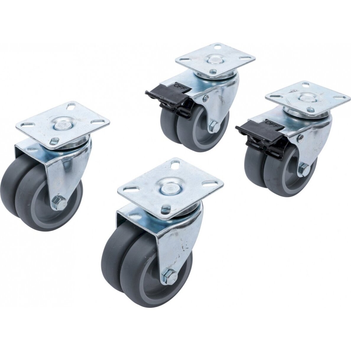 Dvigubų pasukamų ratukų komplektas | Ø 75 mm | 4 vnt. (81940) Dvigubų pasukamų ratukų komplektas | Ø 75 mm | 4 vnt. (81940)