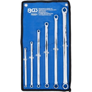 Dvigubų ilgų veržliarakčių rinkinys | E tipo galvutėms | E6 x E7 - E22 x E24 | 6 vnt. (70331) Dvigubų ilgų veržliarakčių rinkinys | E tipo galvutėms | E6 x E7 - E22 x E24 | 6 vnt. (70331)