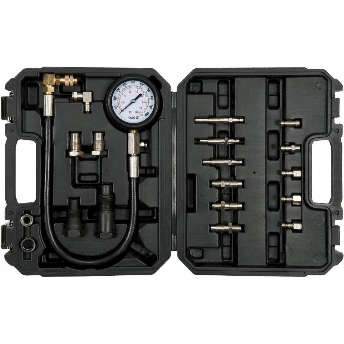 Dyzelinis kompresijos matuoklis su adapteriais (YT-73072) Dyzelinis kompresijos matuoklis su adapteriais (YT-73072)