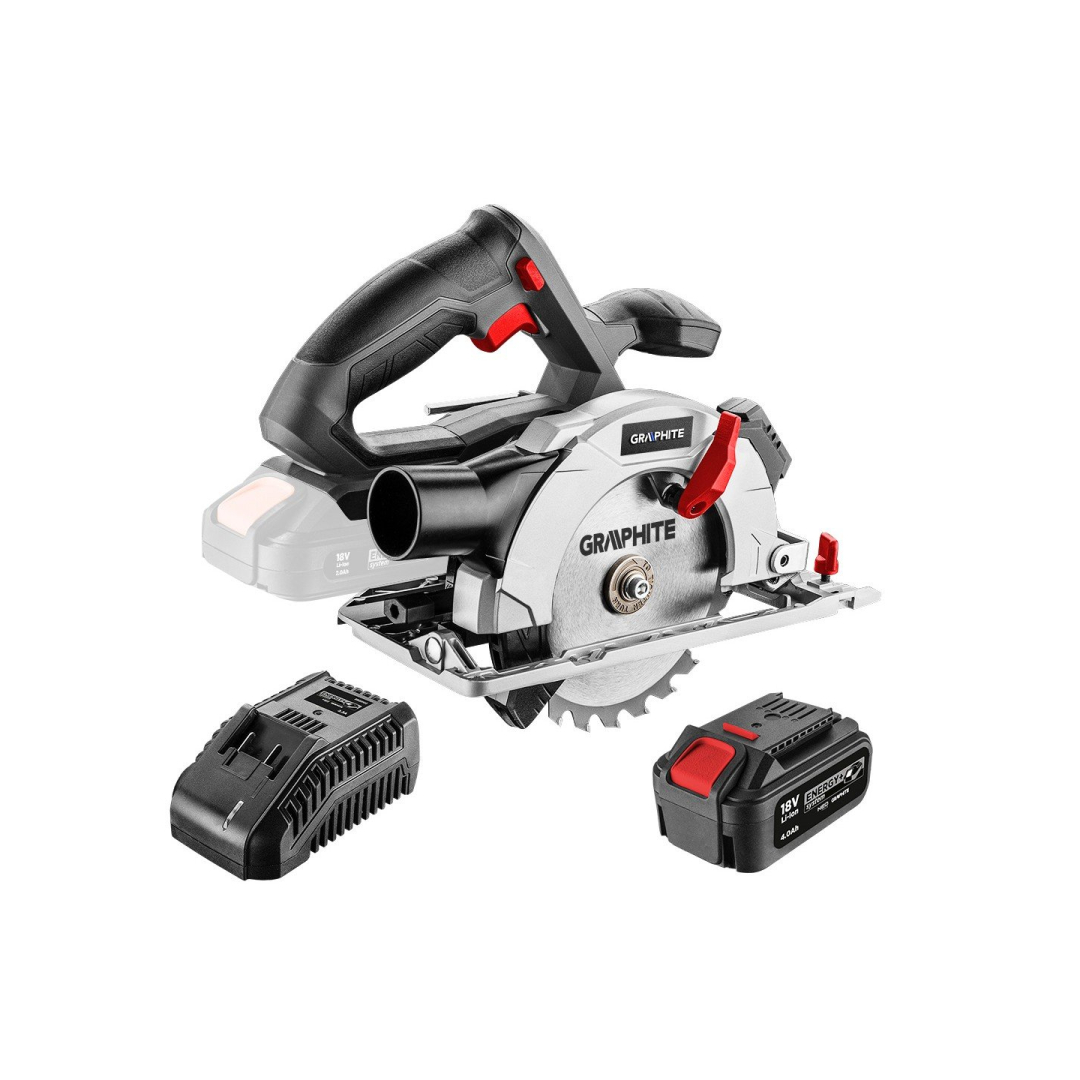 Akumuliatorinis diskinis pjūklas GRAPHITE E+ 58G008-BC, 18 V, 4.0 Ah Akumuliatorinis diskinis pjūklas GRAPHITE E+ 58G008-BC, 18 V, 4.0 Ah