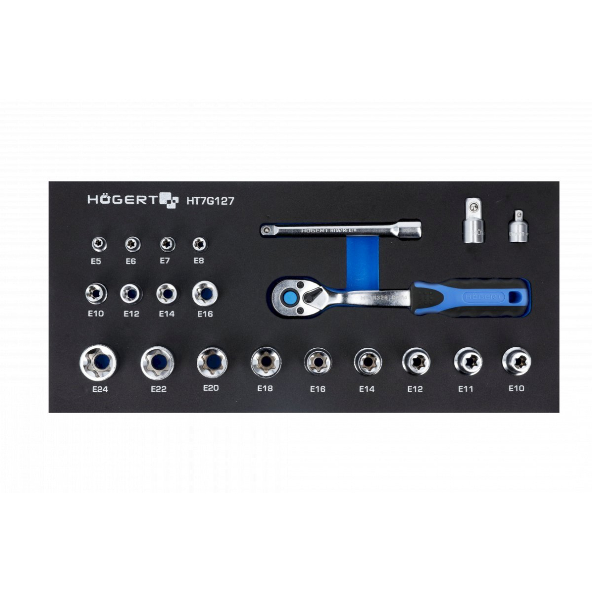 E-profil'io galvučių + 3/8 įrankiai / su dėklu vežimėliui