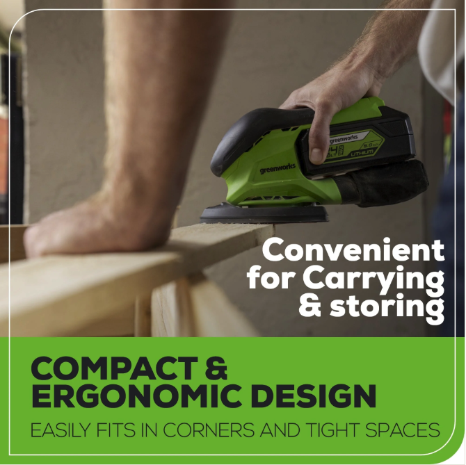 Akum. vibracinis šlifuoklis Greenworks G24FINSND, 24V (tik įrankis) 1