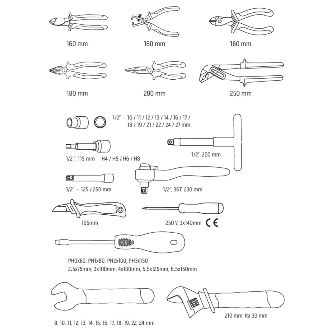 Elektriko įrankių dėžė, 52 vnt. 8