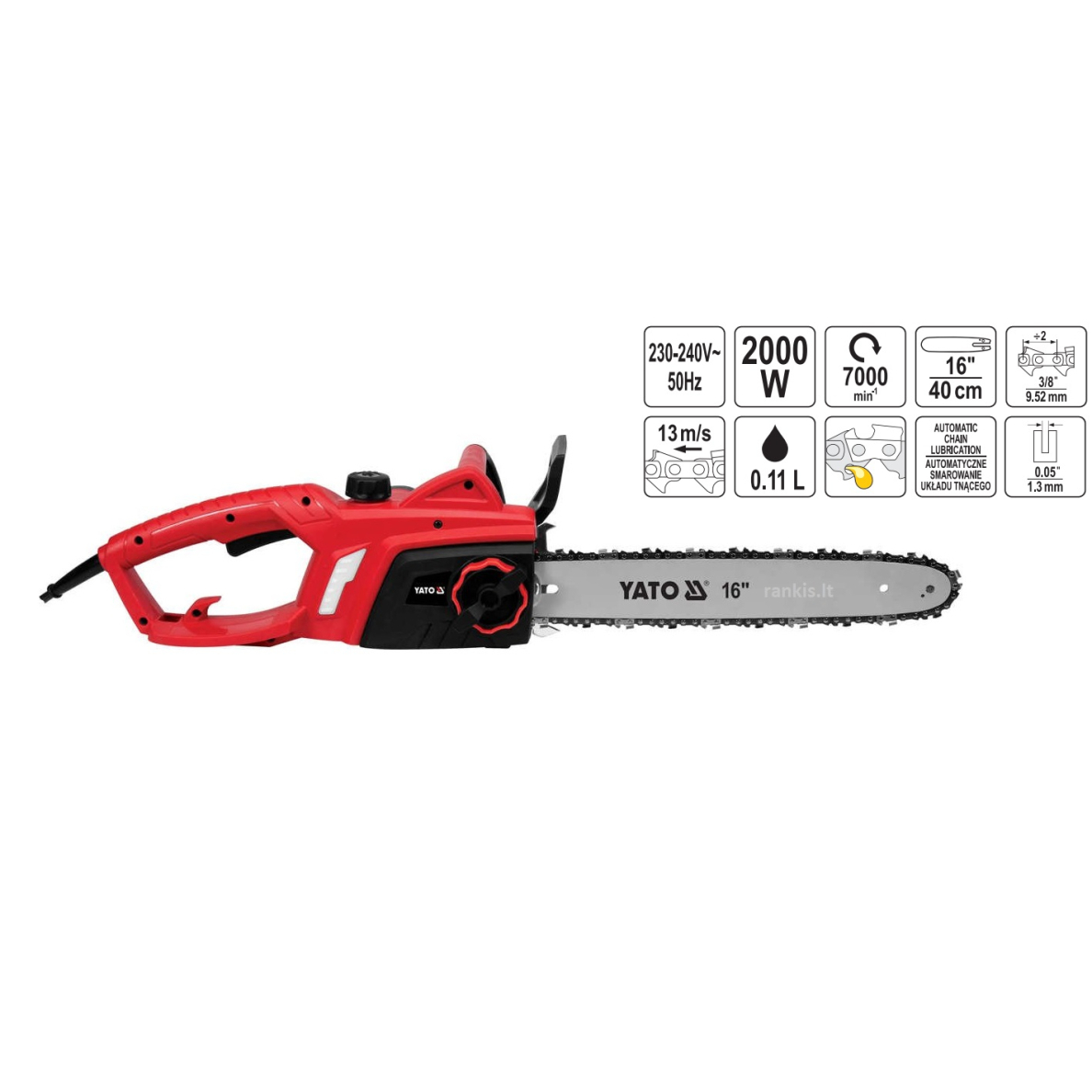 Elektrinis grandininis pjūklas Yato YT-84870, 40cm, 2000W Elektrinis grandininis pjūklas Yato YT-84870, 40cm, 2000W