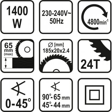 Elektrinis diskinis pjūklas Sthor 79257, 1400W, 185mm 2 Elektrinis diskinis pjūklas Sthor 79257, 1400W, 185mm 2
