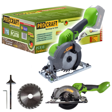 Akumuliatorinis diskinis pjūklas ProCraft PCA18, 20 V, 120 mm (be akum. ir krov.) Akumuliatorinis diskinis pjūklas ProCraft PCA18, 20 V, 120 mm (be akum. ir krov.)