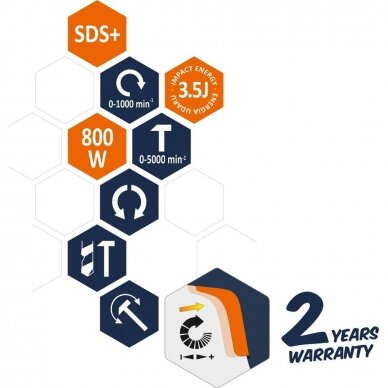 Elektrinis perforatorius PowerUp 79053, 800 W, SDS PLUS 3 Elektrinis perforatorius PowerUp 79053, 800 W, SDS PLUS 3