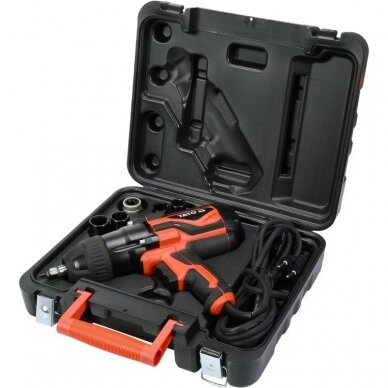 Elektrinis smūginis veržliaraktis Yato su rinkiniu 1/2", 600 Nm, 1020W 1 Elektrinis smūginis veržliaraktis Yato su rinkiniu 1/2", 600 Nm, 1020W 1