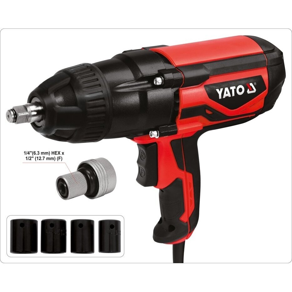 Elektrinis smūginis veržliaraktis Yato su rinkiniu 1/2", 600 Nm, 1020W Elektrinis smūginis veržliaraktis Yato su rinkiniu 1/2", 600 Nm, 1020W