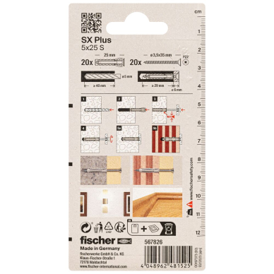 FISCHER kaiščiai su varžtais SX Plus S, 5x25 mm, 20 vnt. 2 FISCHER kaiščiai su varžtais SX Plus S, 5x25 mm, 20 vnt. 2