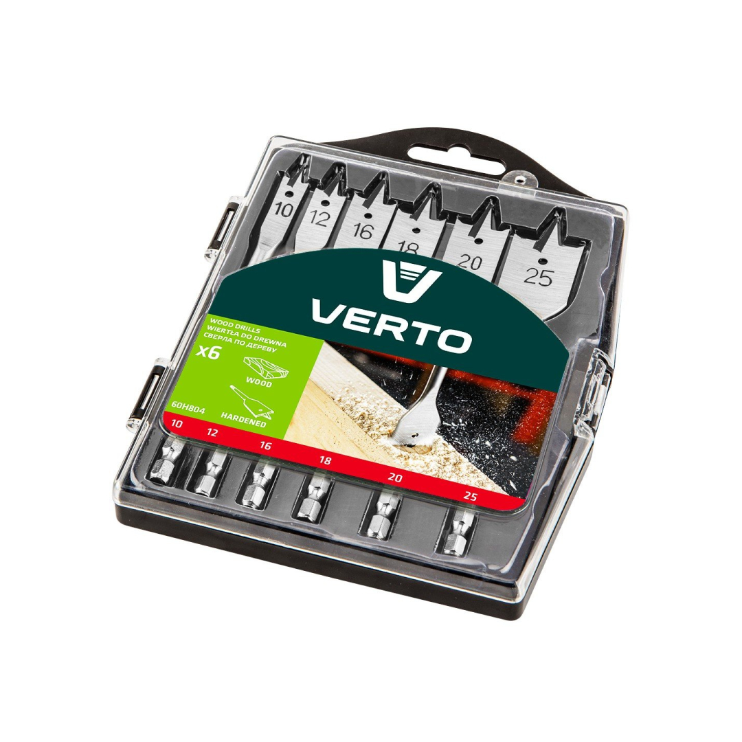 Flat wood drill 10, 12, 16, 18, 20, 25 mm, rinkinys 6 vnt.