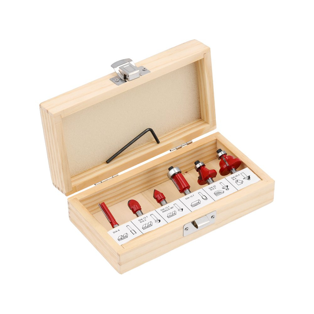 Frezų medžiui rinkinys | Ø 6 mm | 6 vnt. (YT-68000) Frezų medžiui rinkinys | Ø 6 mm | 6 vnt. (YT-68000)