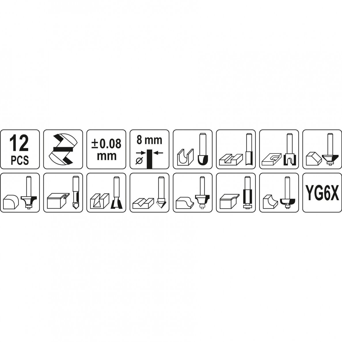 Frezų medžiui rinkinys Yato YT-68005, 8mm, 12 vnt. 3