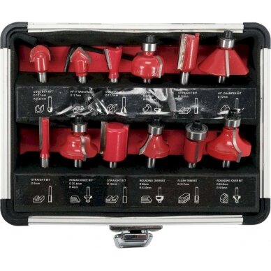 Frezų medžiui rinkinys | Ø 6 mm | 12 vnt. (YT-68006) 1 Frezų medžiui rinkinys | Ø 6 mm | 12 vnt. (YT-68006) 1