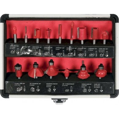 Frezų medžiui rinkinys | Ø 6 mm | 15 vnt. (YT-68007) 1 Frezų medžiui rinkinys | Ø 6 mm | 15 vnt. (YT-68007) 1