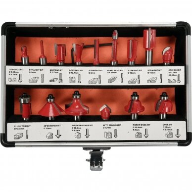 Frezų medžiui rinkinys Yato YT-68002, 8mm, 15 vnt. 1 Frezų medžiui rinkinys Yato YT-68002, 8mm, 15 vnt. 1