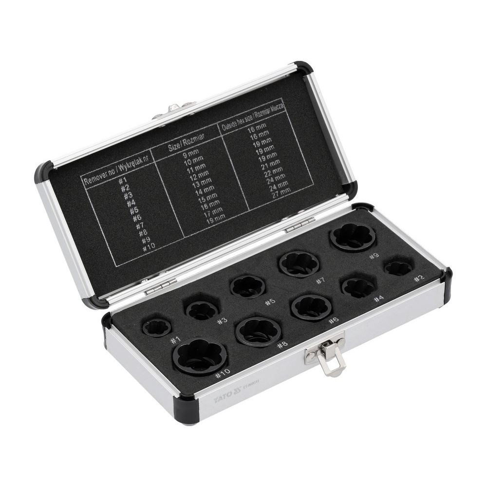 Galvučių rinkinys sugadintiems varžtams | 9-19 mm | 10 vnt (YT-060311)