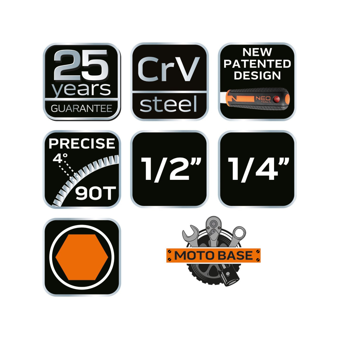 Galvučių rinkinys 1/4", 1/2", 94 vnt. 8 Galvučių rinkinys 1/4", 1/2", 94 vnt. 8