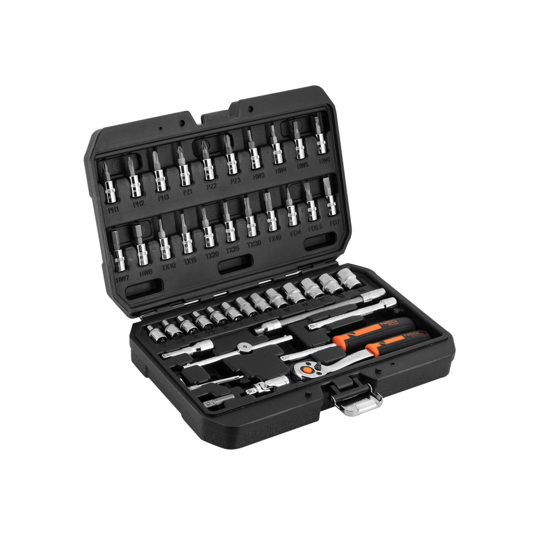 Galvučių rinkinys 1/4", 46 vnt. Galvučių rinkinys 1/4", 46 vnt.