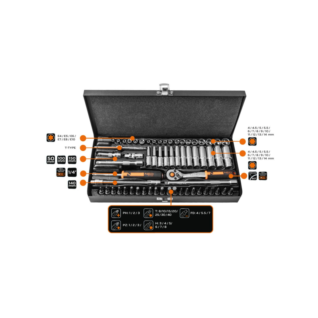 Galvučių rinkinys 1/4", 63 vnt. 8