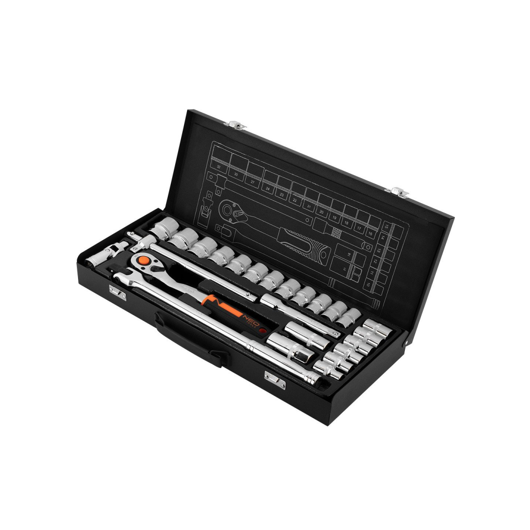 Galvučių rinkinys 25 vnt. rinkinys, 1/2" , CrV 6 Galvučių rinkinys 25 vnt. rinkinys, 1/2" , CrV 6