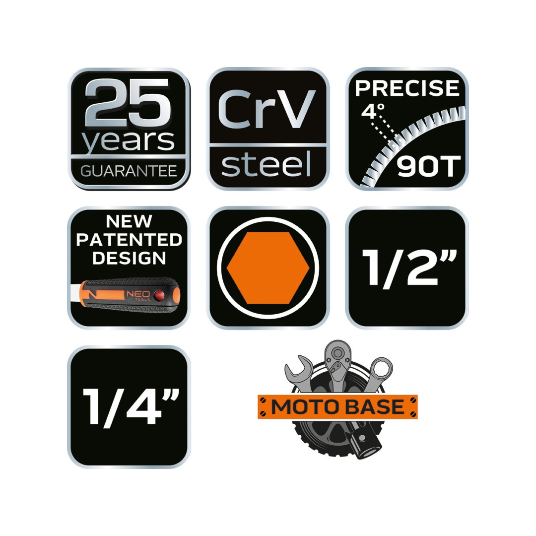 Galvučių rinkinys 73 vnt. rinkinys, 1/2", 1/4" , CrV 8 Galvučių rinkinys 73 vnt. rinkinys, 1/2", 1/4" , CrV 8