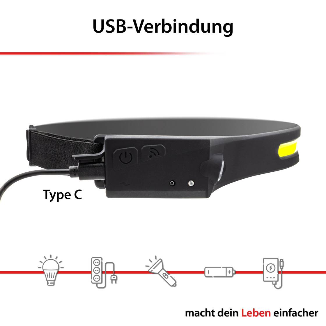 Galvos žibintuvėlis, 5W + 3W, įkraunamas USB-C, ARCAS 3
