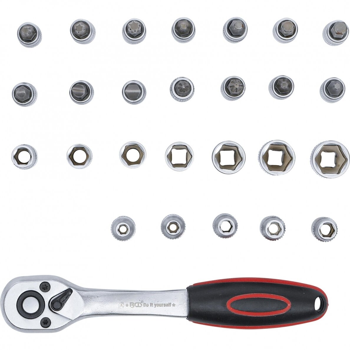 Galvučių ir antgalių rinkinys su terkšle BGS-technic 1/4", 4-13mm, 27vnt 3 Galvučių ir antgalių rinkinys su terkšle BGS-technic 1/4", 4-13mm, 27vnt 3