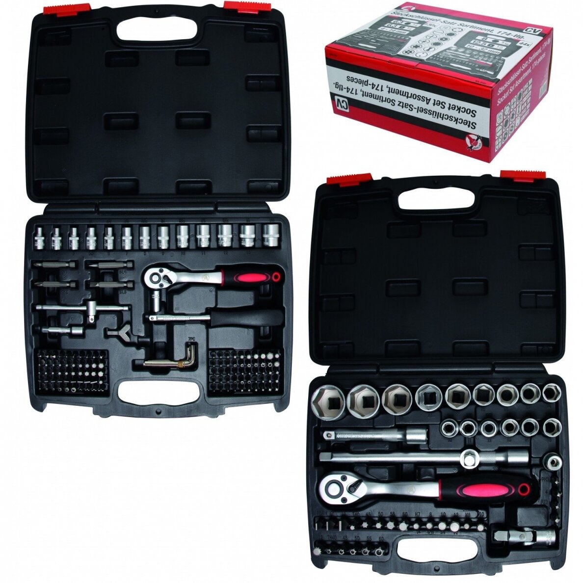 Galvučių ir įrankių rinkinys KRAFTMANN 1/4"+1/2", 174 vnt. (9191) Galvučių ir įrankių rinkinys KRAFTMANN 1/4"+1/2", 174 vnt. (9191)