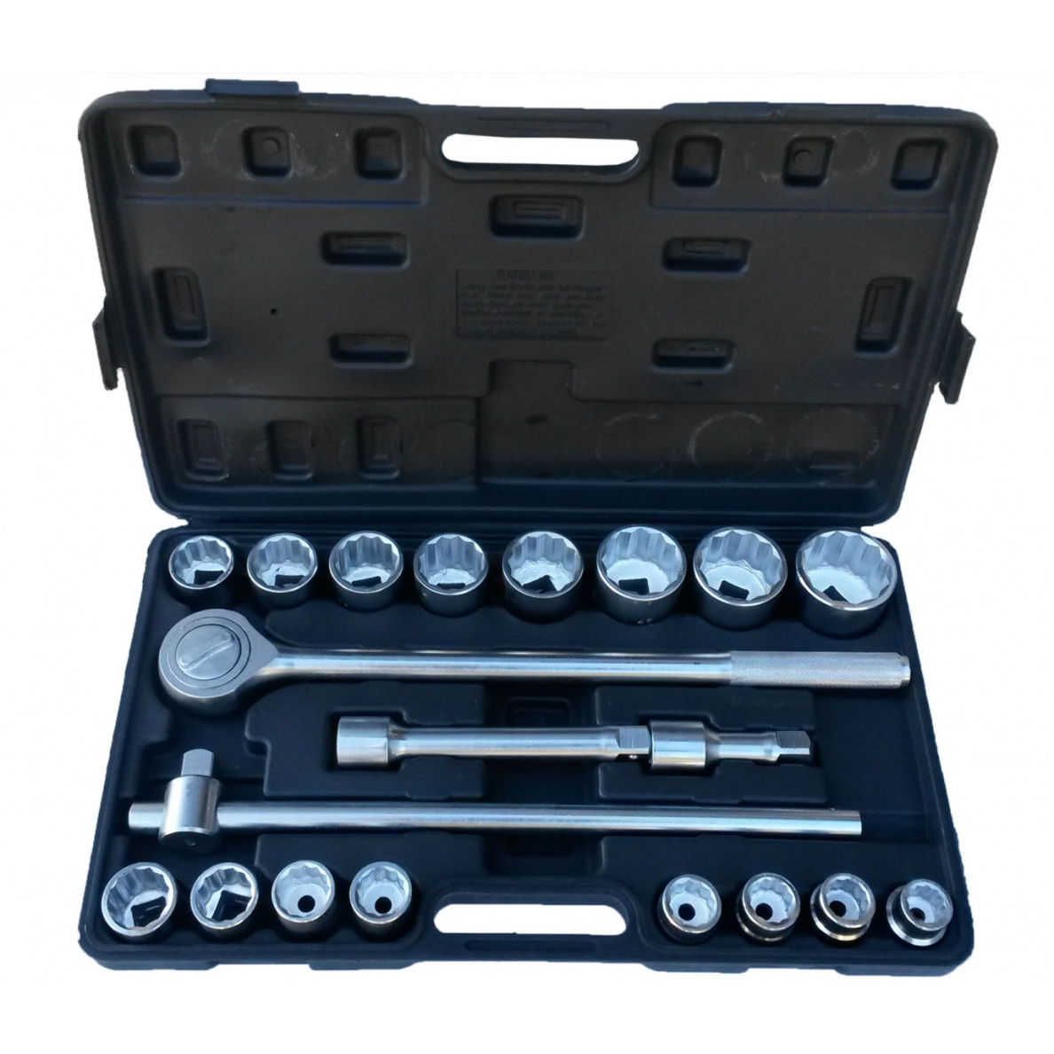 Galvučių ir raktų komplektas, 20 mm (3/4"), 21 vnt. Galvučių ir raktų komplektas, 20 mm (3/4"), 21 vnt.