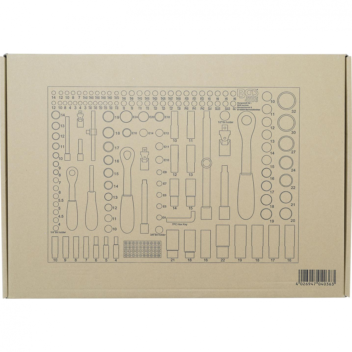 Galvučių rinkinys BGS-technic, 6.3 mm (1/4") / 10 mm (3/8") / 12,5 mm (1/2"), 192 vnt. 1