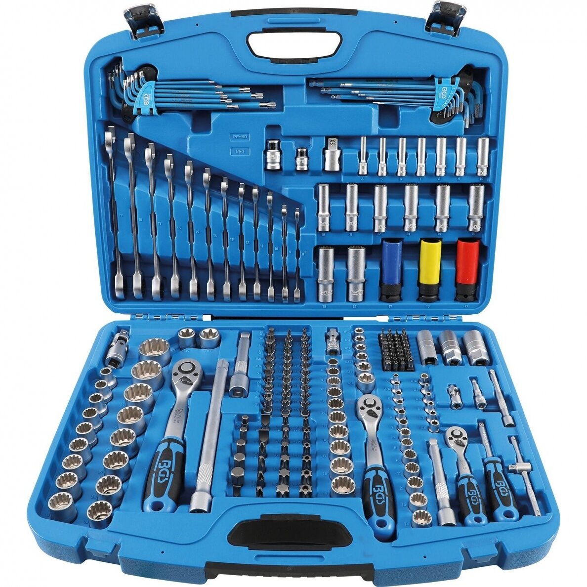 Galvučių ir raktų komplektas Bgs-technic, daugiafunkcinės galvutės, terkšliniai veržliarakčiai 1/4" + 3/8" + 1/2" 218 vnt Galvučių ir raktų komplektas Bgs-technic, daugiafunkcinės galvutės, terkšliniai veržliarakčiai 1/4" + 3/8" + 1/2" 218 vnt