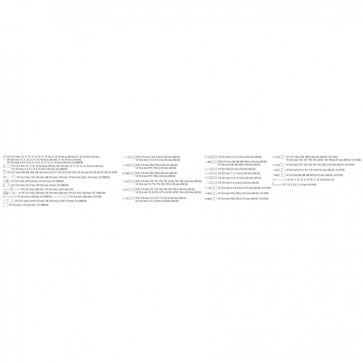 Galvučių ir raktų komplektas Yato 216 vnt. 1/4" + 3/8" + 1/2" 4 Galvučių ir raktų komplektas Yato 216 vnt. 1/4" + 3/8" + 1/2" 4