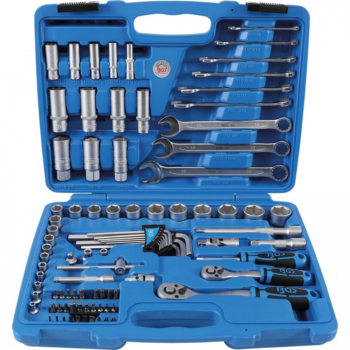 Galvučių ir raktų rinkinys Bgs-technic, 1/4" + 3/8" 92 vnt