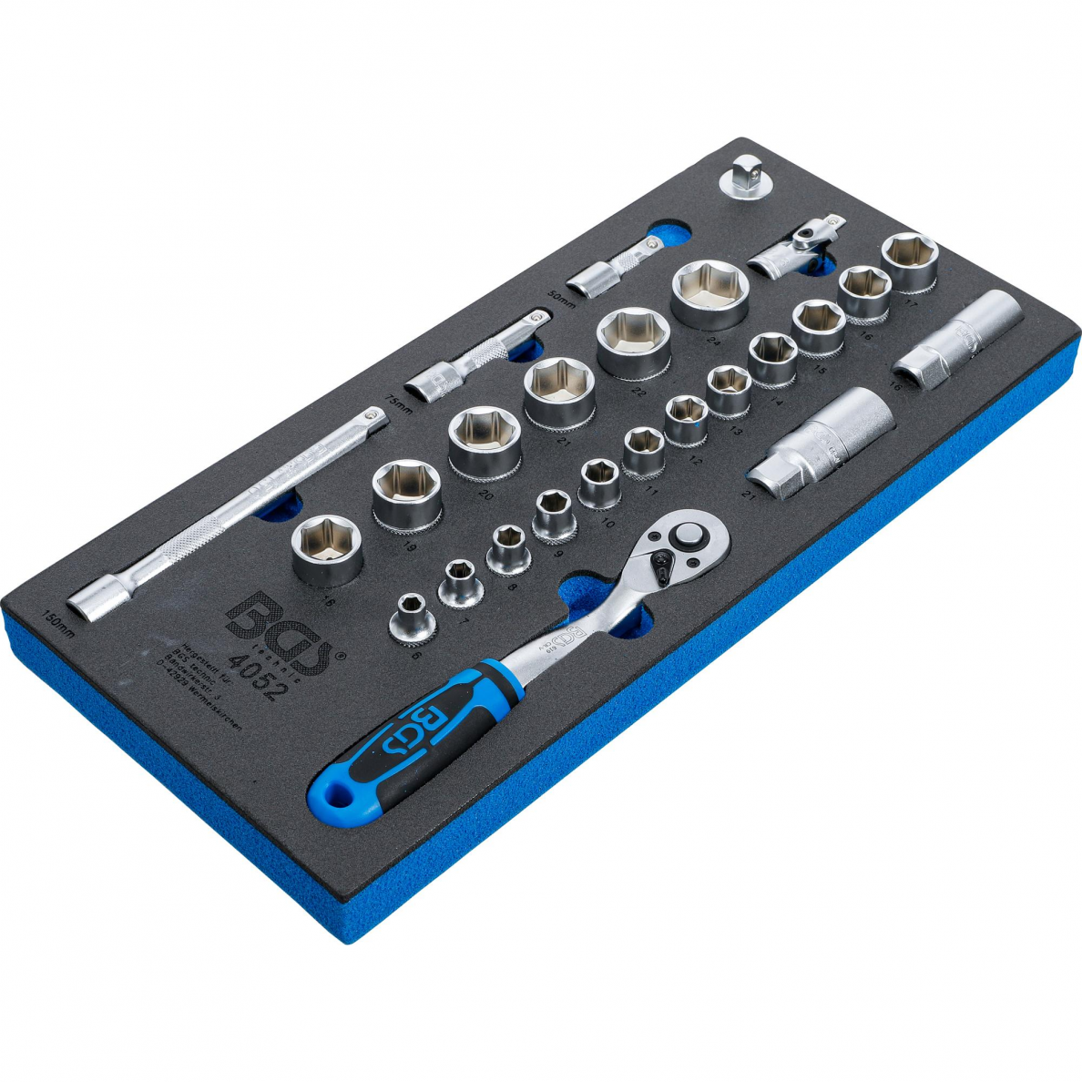 Galvučių ir įrankių rinkinys BGS-technic, 10 mm (3/8"), 26 vnt. Galvučių ir įrankių rinkinys BGS-technic, 10 mm (3/8"), 26 vnt.